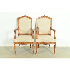 Baker Furniture Style French Regency Louis XVI Carved Walnut Armchairs, Pair