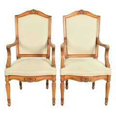 Baker Furniture Style French Regency Louis XVI Carved Walnut Armchairs, Pair