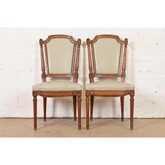 Baker Furniture Style French Regency Louis XVI Carved Walnut Dining Chairs, Pair