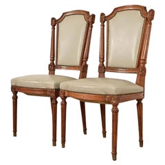 Baker Furniture Style French Regency Louis XVI Carved Walnut Dining Chairs, Pair