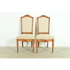 Baker Furniture Style French Regency Louis XVI Carved Walnut Side Chairs, Pair