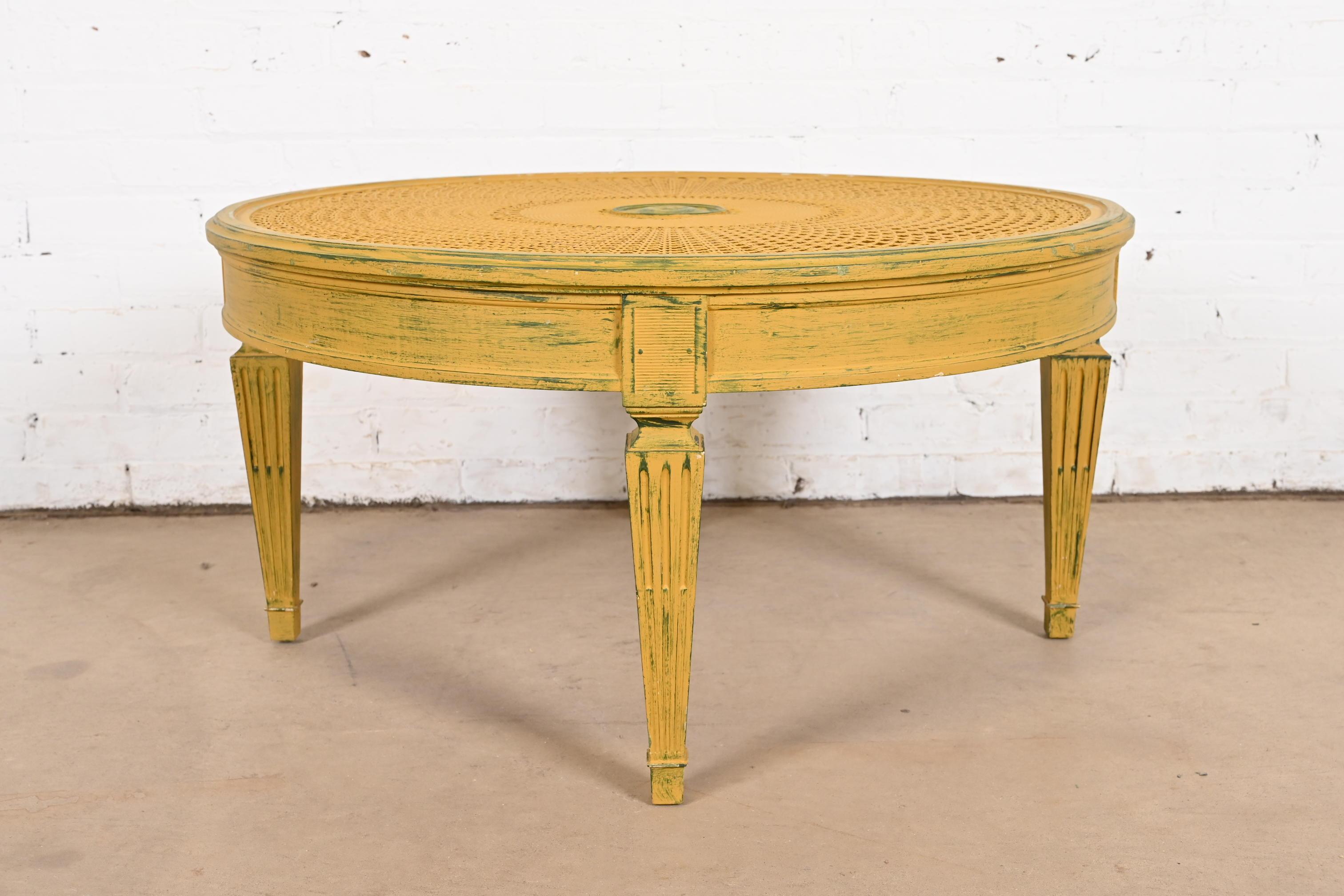 Baker Furniture Style French Regency Louis XVI Painted Cane Coffee Table  For Sale 7