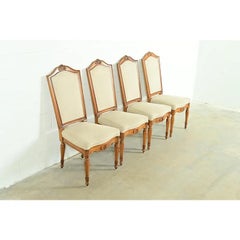 Baker Furniture Style French Regency Louis XVI Walnut Dining Chairs, Set of Four