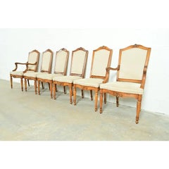 Baker Furniture Style French Regency Louis XVI Walnut Dining Chairs, Set of Six