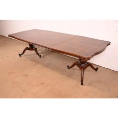 Baker Furniture Style French Regency Walnut & Burl Wood Dining Table, Refinished