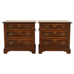 Baker Furniture Style Georgian Banded Flame Mahogany Bedside Chests, Pair
