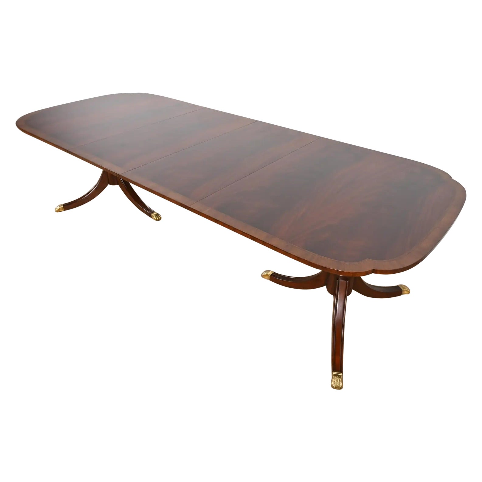 Baker Furniture Style Georgian Banded Flame Mahogany Dining Table, Refinished