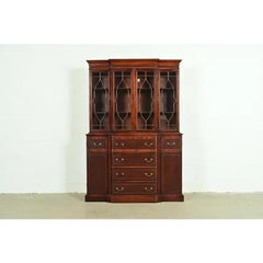 Baker Furniture Style Georgian Banded Mahogany Breakfront Bookcase Cabinet