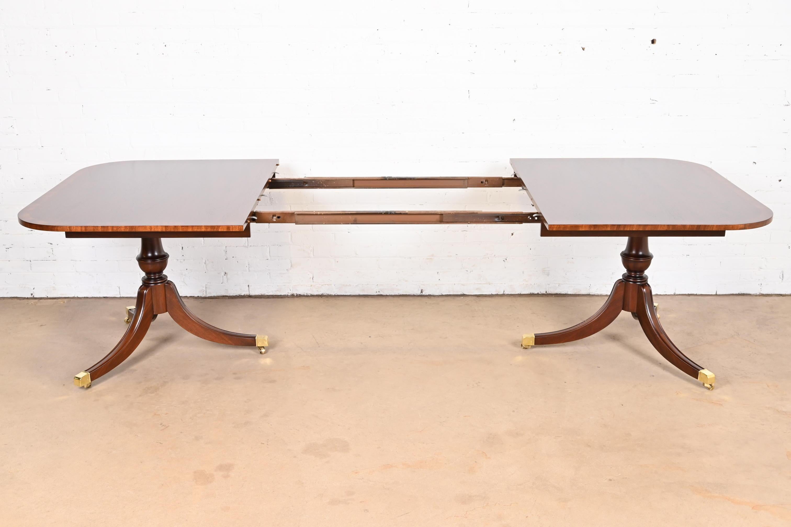 Baker Furniture Style Georgian Banded Mahogany Double Pedestal Dining Table 5