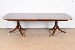 Baker Furniture Style Georgian Banded Mahogany Double Pedestal Dining Table