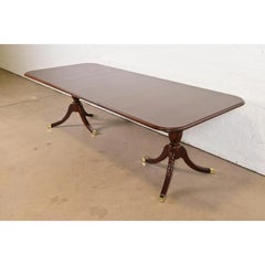 Baker Furniture Style Georgian Banded Mahogany Double Pedestal Dining Table