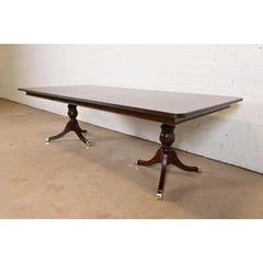 Baker Furniture Style Georgian Banded Mahogany Double Pedestal Dining Table