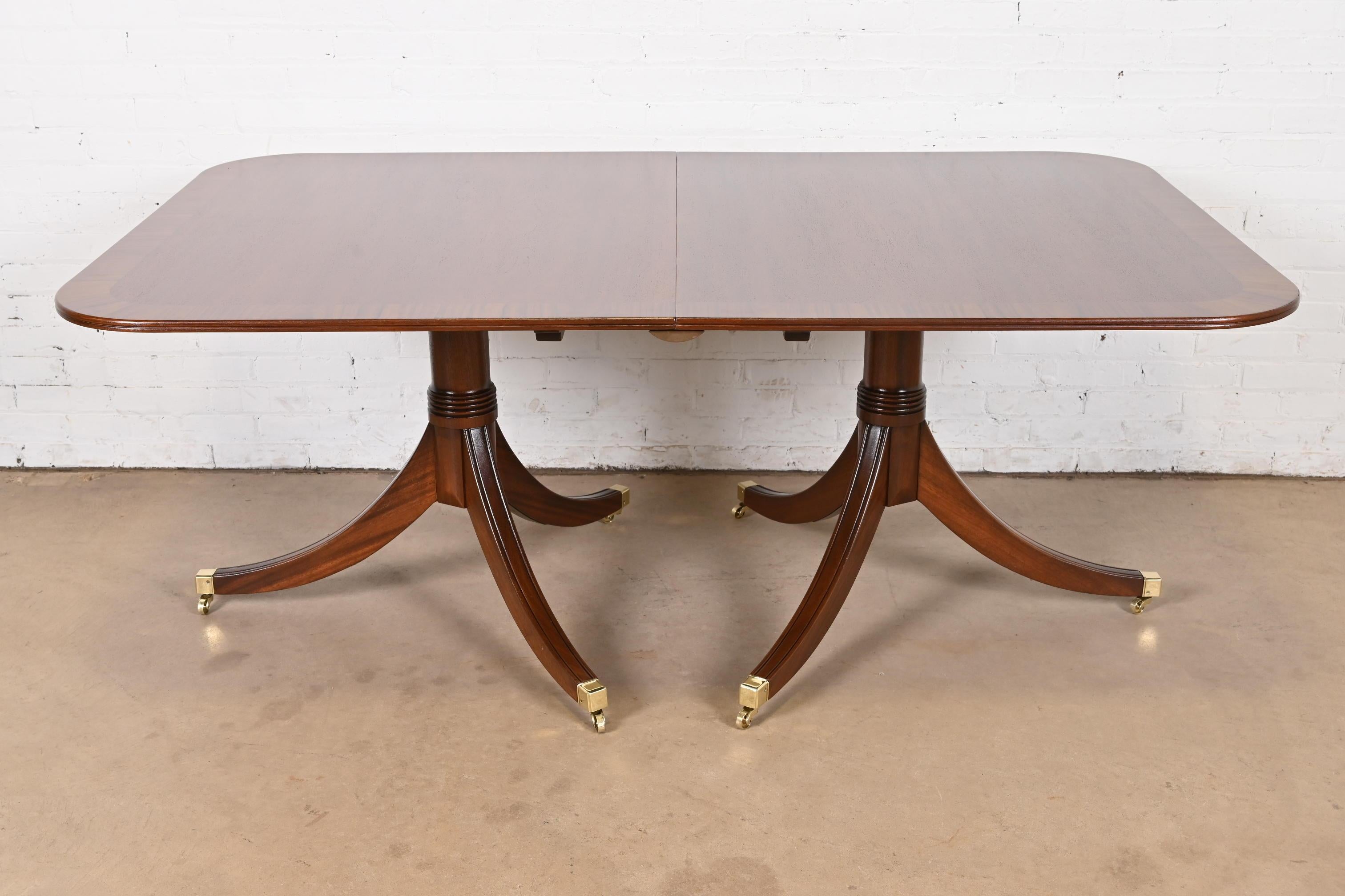 Baker Furniture Style Georgian Banded Mahogany Double Pedestal Dining Table 1