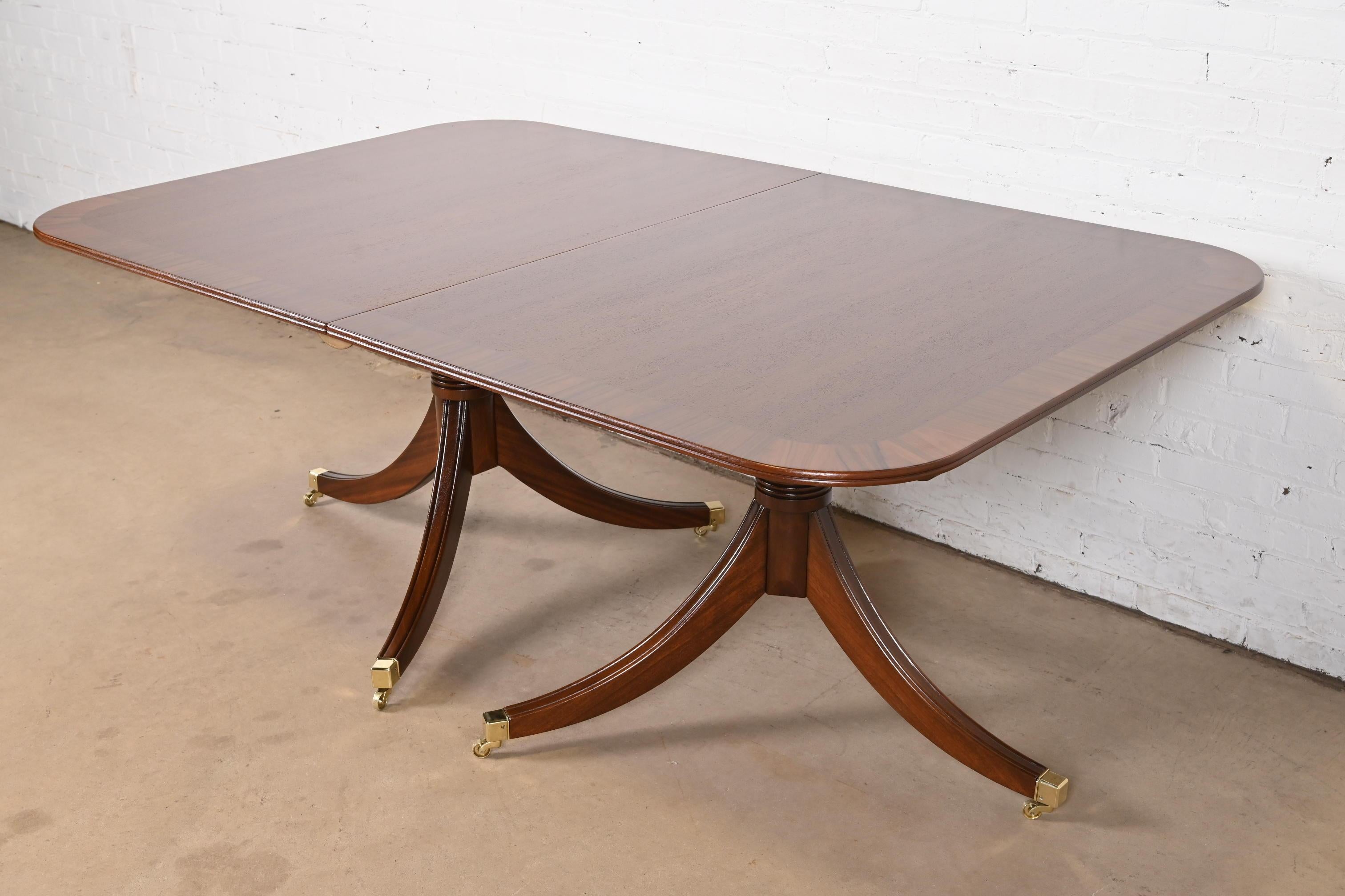 Baker Furniture Style Georgian Banded Mahogany Double Pedestal Dining Table 2
