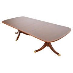 Baker Furniture Style Georgian Banded Mahogany Double Pedestal Dining Table