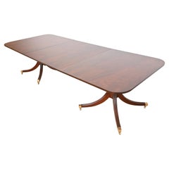 Baker Furniture Style Georgian Banded Mahogany Double Pedestal Dining Table