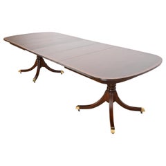 Baker Furniture Style Georgian Banded Mahogany Double Pedestal Dining Table