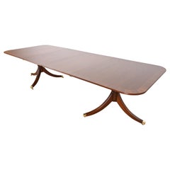Baker Furniture Style Georgian Banded Mahogany Double Pedestal Dining Table