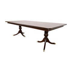 Baker Furniture Style Georgian Banded Mahogany Double Pedestal Dining Table