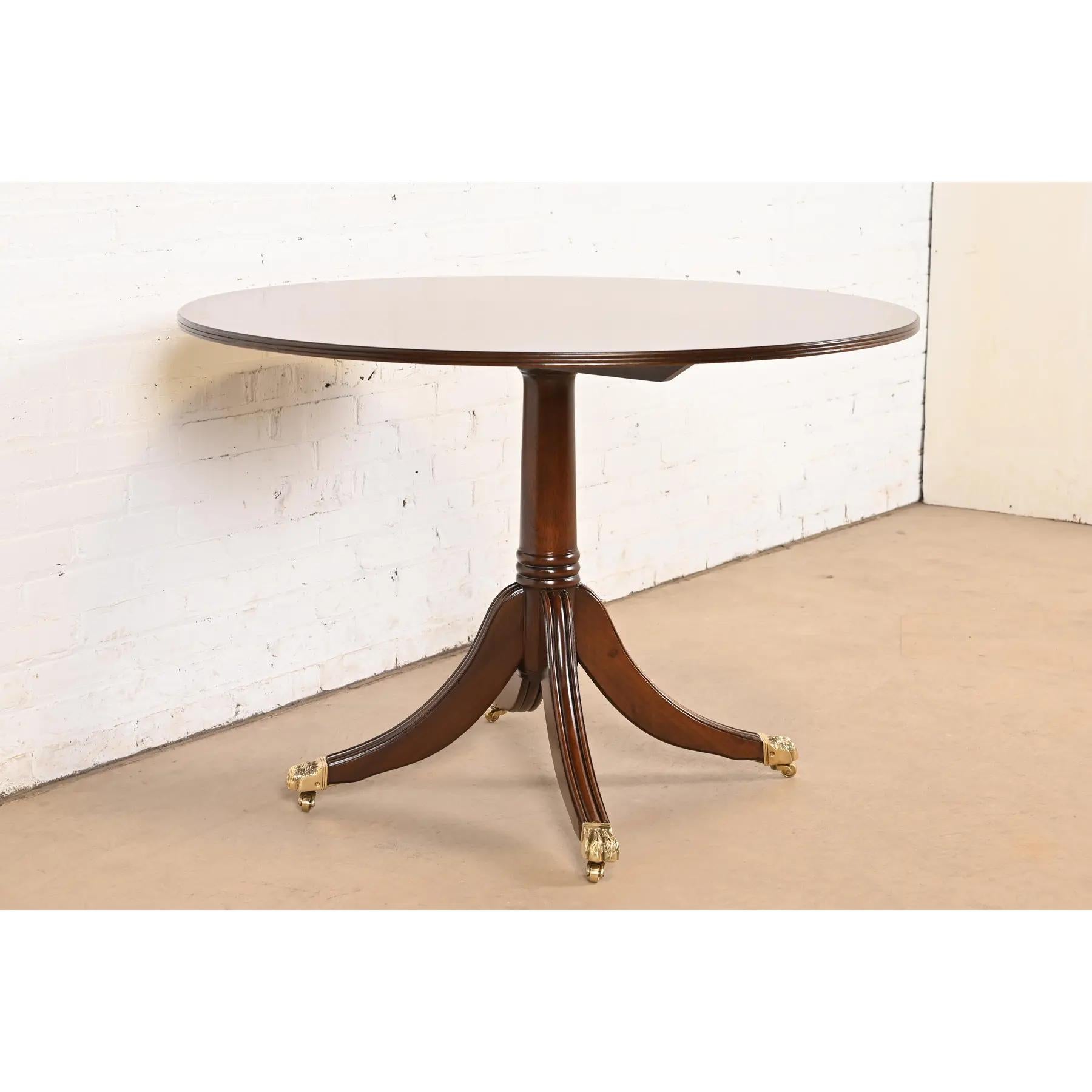 Late 20th Century Baker Furniture Style Georgian Banded Mahogany Flip Top Dining, Refinished For Sale