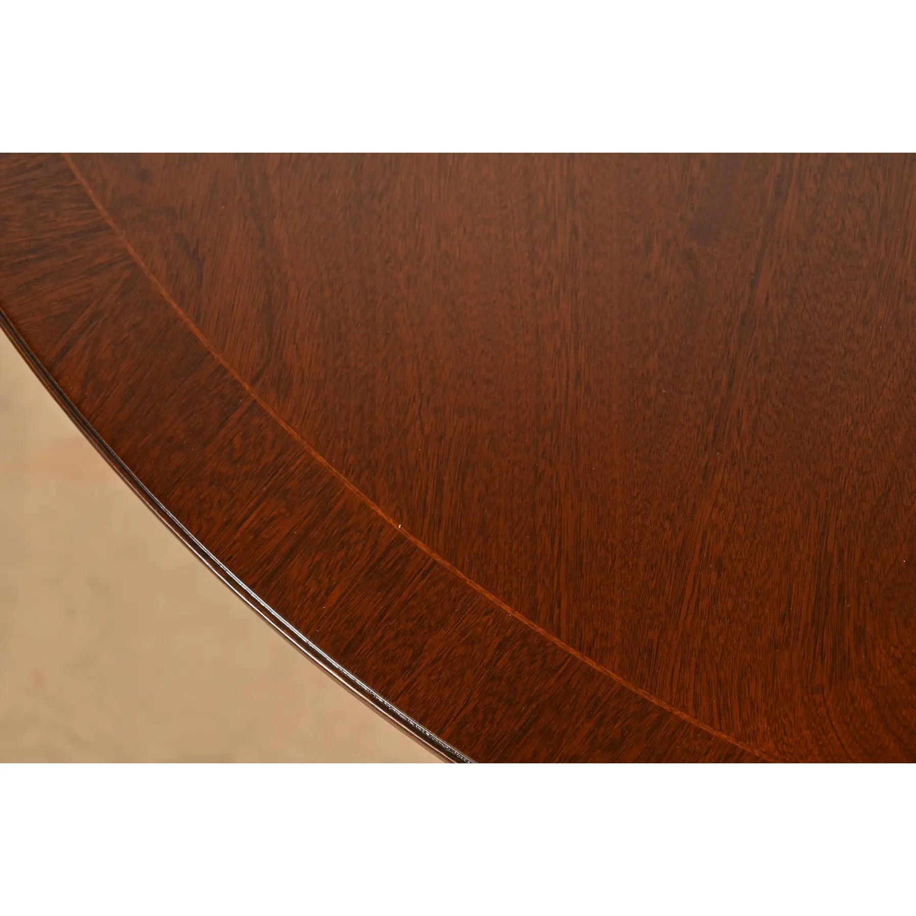 Brass Baker Furniture Style Georgian Banded Mahogany Flip Top Dining, Refinished For Sale