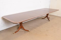 Baker Furniture Style Georgian Banded Mahogany Pedestal Dining Table, Refinished