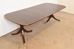 Baker Furniture Style Georgian Banded Mahogany Pedestal Dining Table, Refinished
