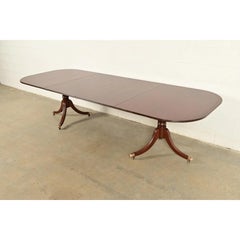 Baker Furniture Style Georgian Banded Mahogany Pedestal Extension Dining Table
