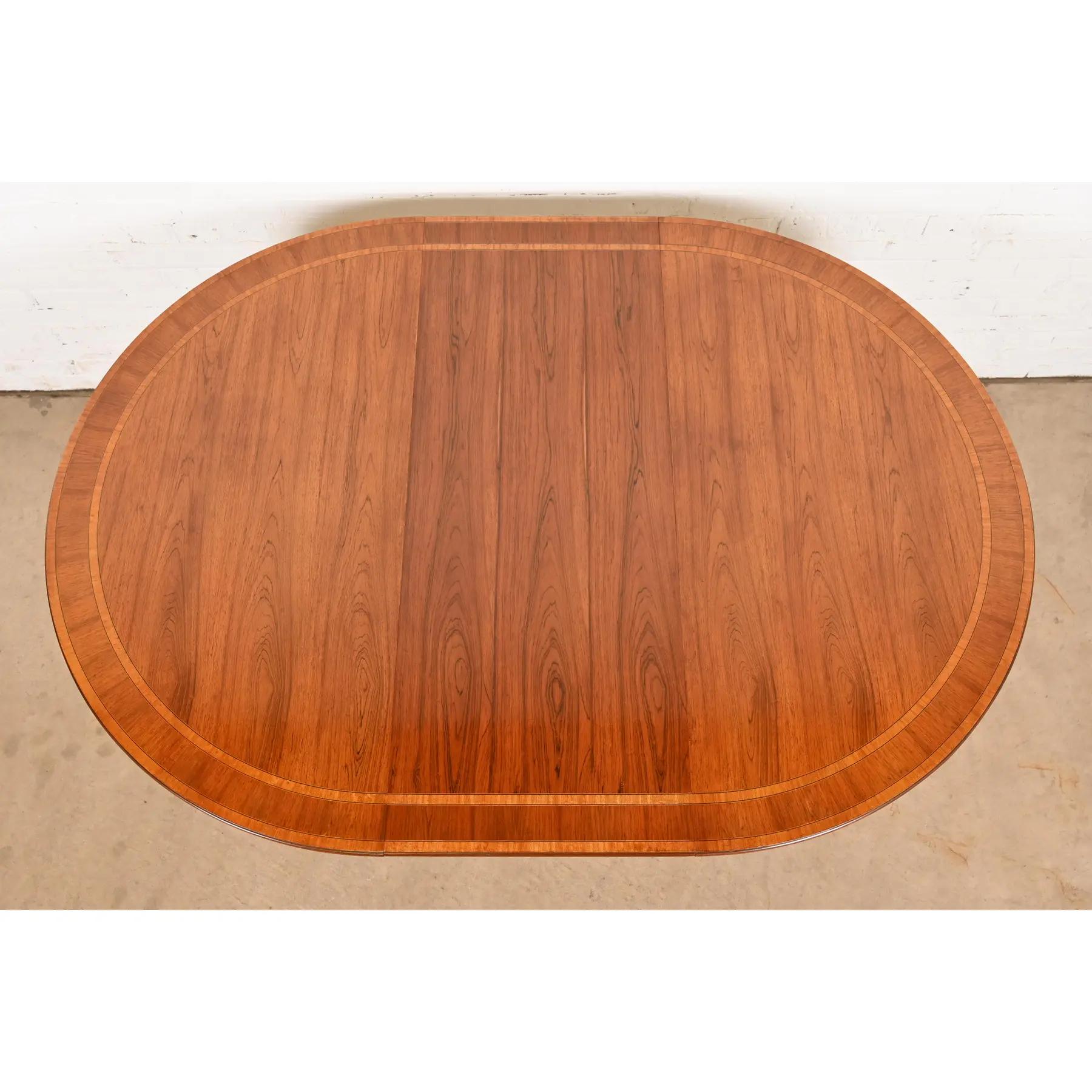 Baker Furniture Style Georgian Banded Rosewood Pedestal Extension Dining Table 5