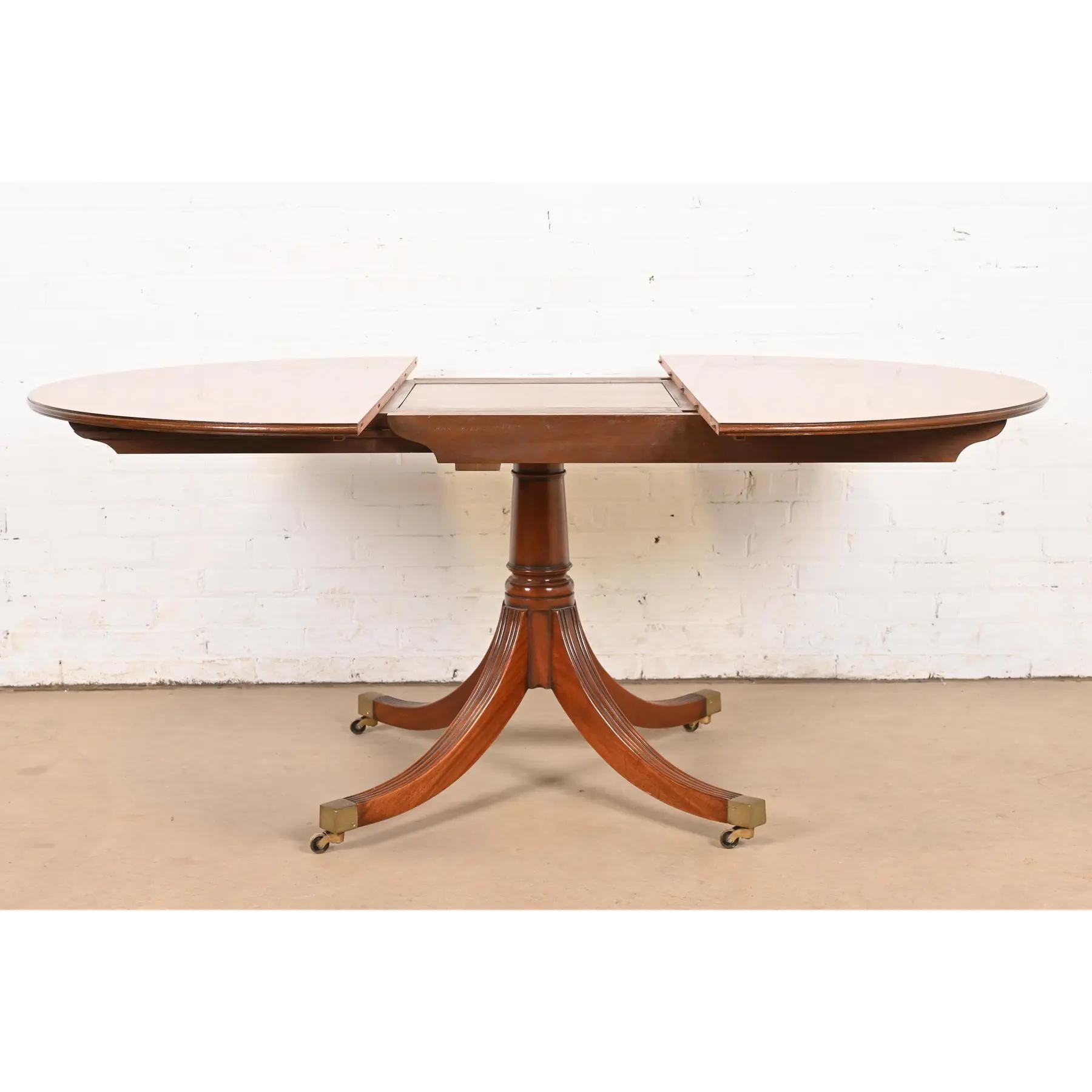 Baker Furniture Style Georgian Banded Rosewood Pedestal Extension Dining Table 2