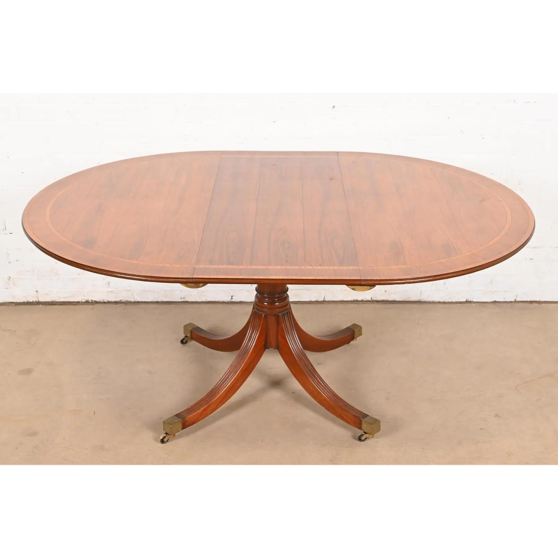 Baker Furniture Style Georgian Banded Rosewood Pedestal Extension Dining Table 3