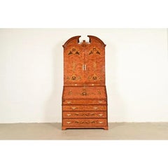 Baker Furniture Style Georgian Burl Wood Secretary Desk With Bookcase Hutch Top