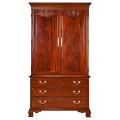 Baker Furniture Style Georgian Carved Flame Mahogany Armoire Dresser