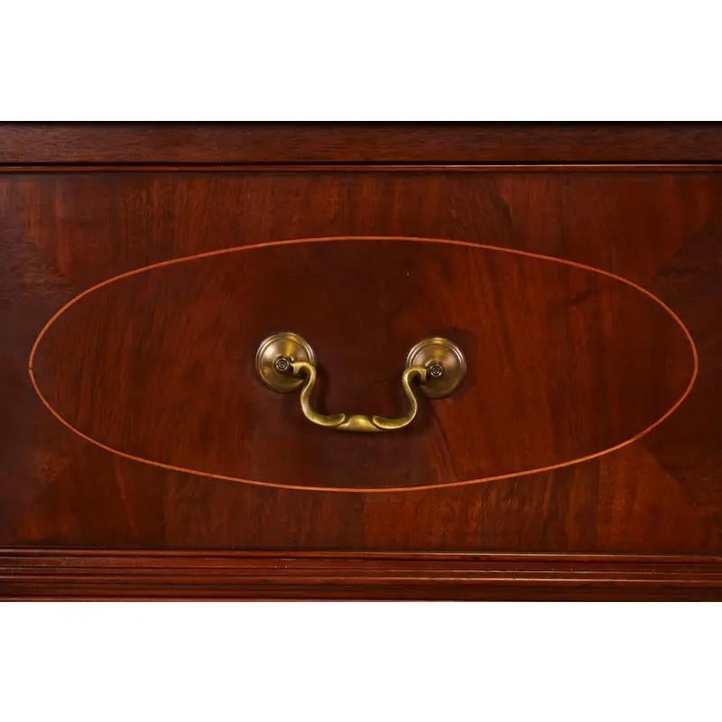 Baker Furniture Style Georgian Carved Flame Mahogany Breakfront Bookcase Cabinet For Sale 5