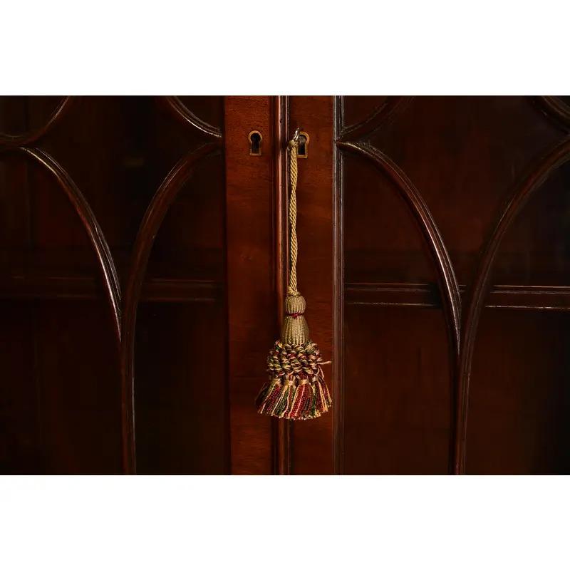 Baker Furniture Style Georgian Carved Flame Mahogany Breakfront Bookcase Cabinet For Sale 3