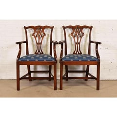 Baker Furniture Style Georgian Carved Mahogany Armchairs, Pair