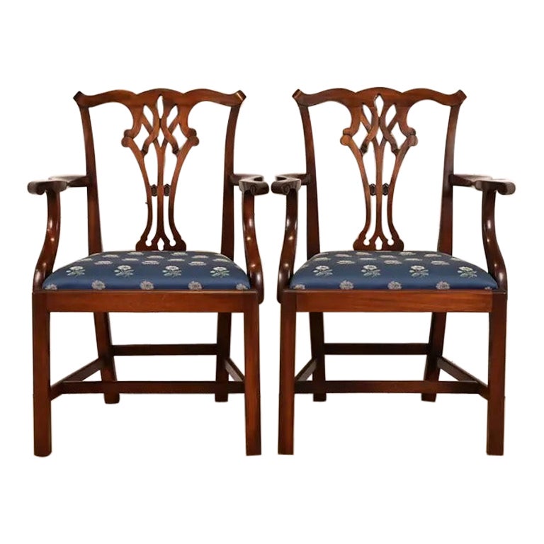 Baker Furniture Style Georgian Carved Mahogany Armchairs, Pair