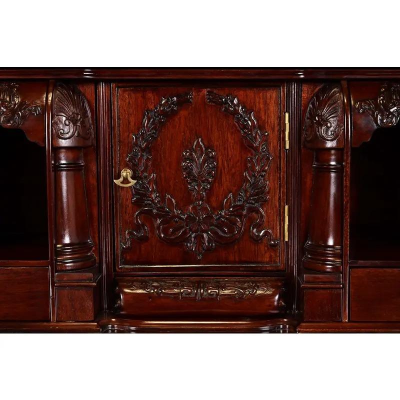 Baker Furniture Style Georgian Carved Mahogany Breakfront Bookcase Cabinet in vendita 3
