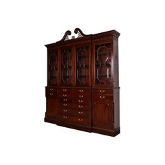 Baker Furniture Style Georgian Mahogany Sculptured Breakfront Bookcase Cabinet