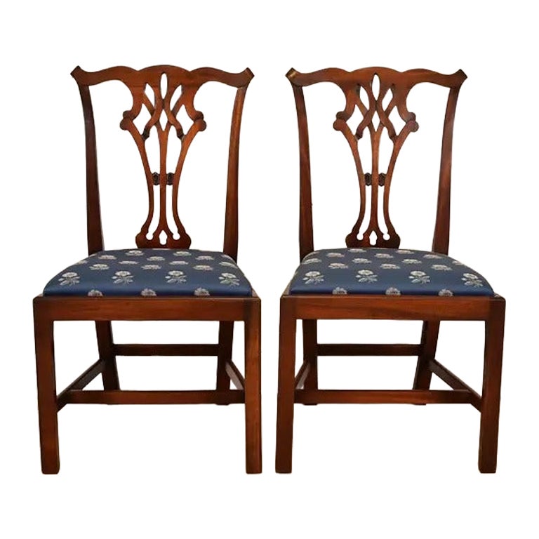 Baker Furniture Style Georgian Carved Mahogany Dining Chairs, Pair