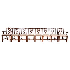 Baker Furniture Style Georgian Carved Mahogany Dining Chairs, Set of Eight Vintage Baker Furniture Style Georgian Carved Mahogany Dining Chairs, Set of Eight