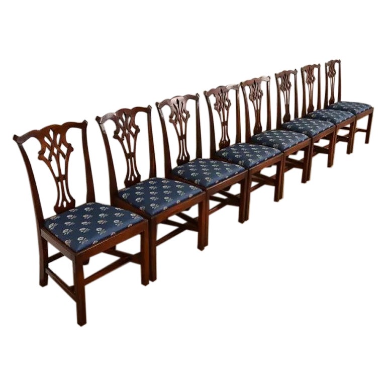 Baker Furniture Style Georgian Carved Mahogany Dining Chairs, Set of Eight