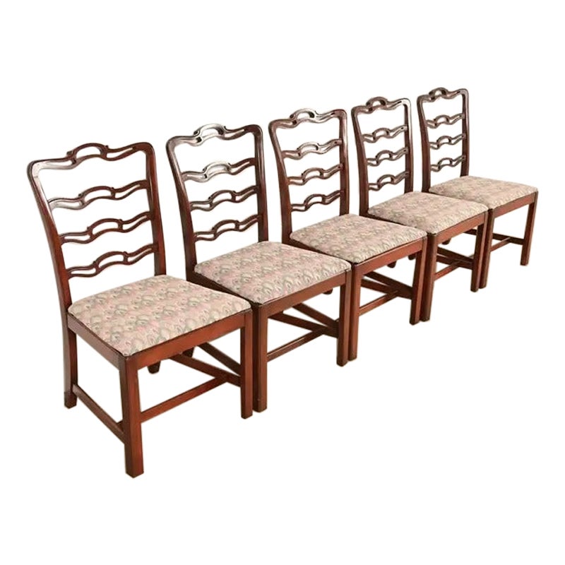 Baker Furniture Style Georgian Carved Mahogany Dining Chairs, Set of Five