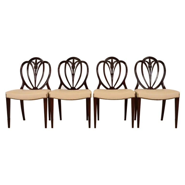Baker Furniture Style Georgian Carved Mahogany Dining Chairs, Set of Four