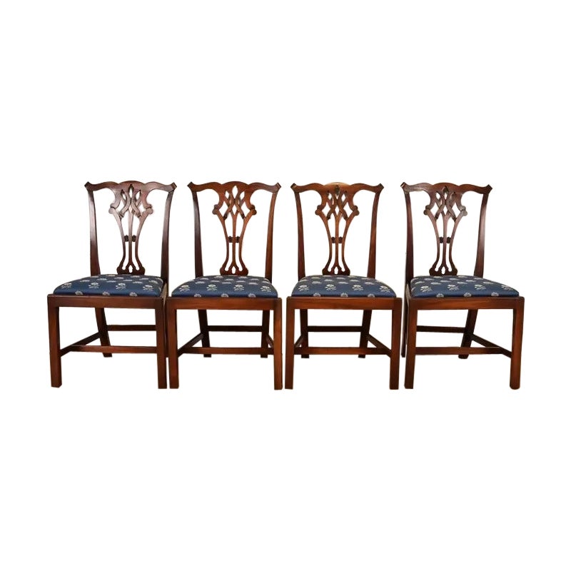 Baker Furniture Style Georgian Carved Mahogany Dining Chairs, Set of Four