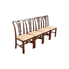 Baker Furniture Style Georgian Carved Mahogany Dining Chairs, Set of Four