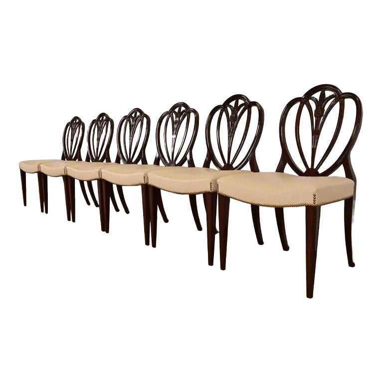 Baker Furniture Style Georgian Carved Mahogany Dining Chairs, Set of Six