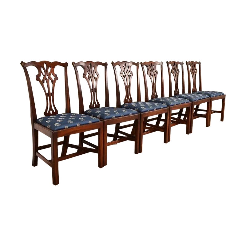 Baker Furniture Style Georgian Carved Mahogany Dining Chairs, Set of Six