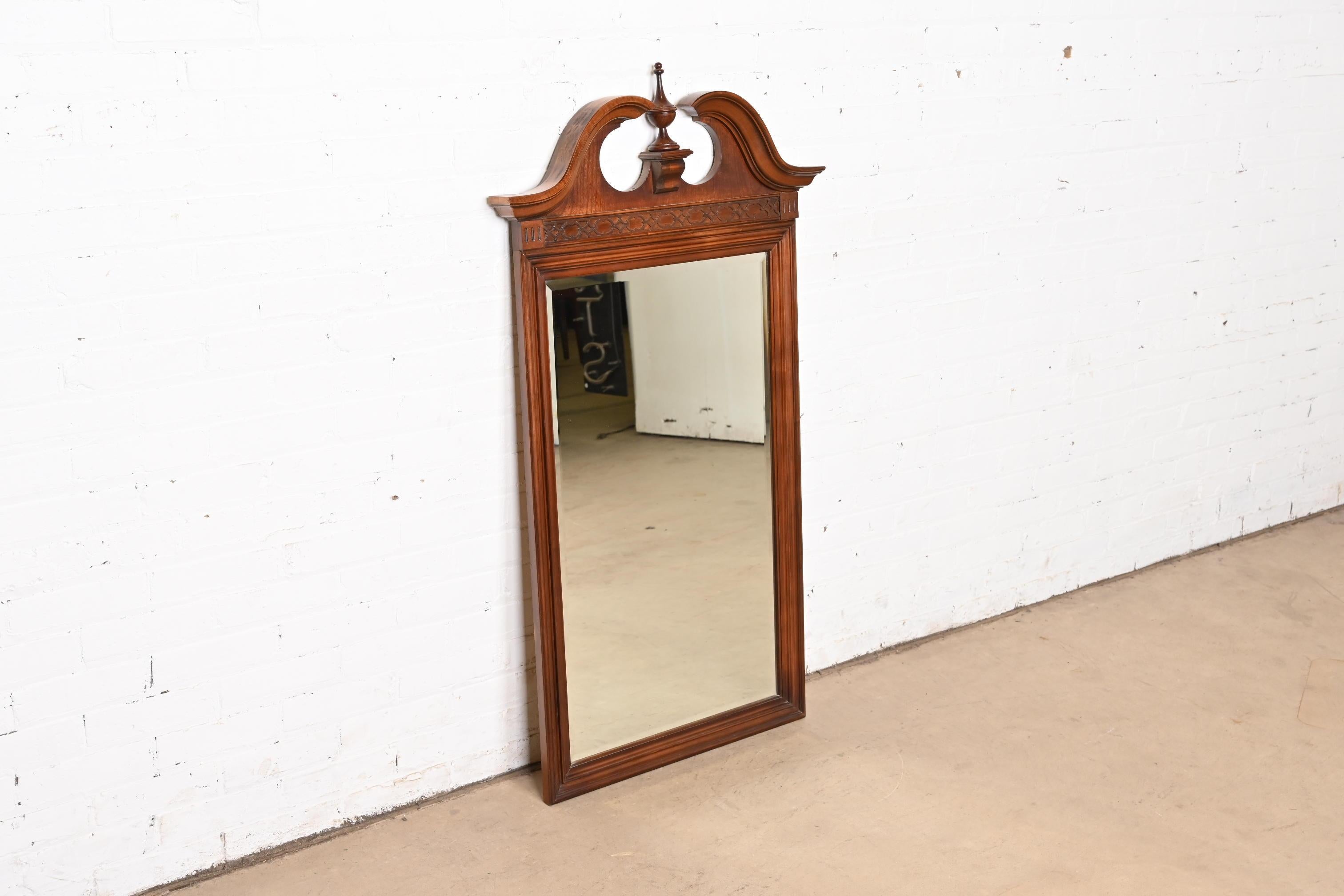 Late 20th Century Baker Furniture Style Georgian Carved Mahogany Framed Wall Mirror