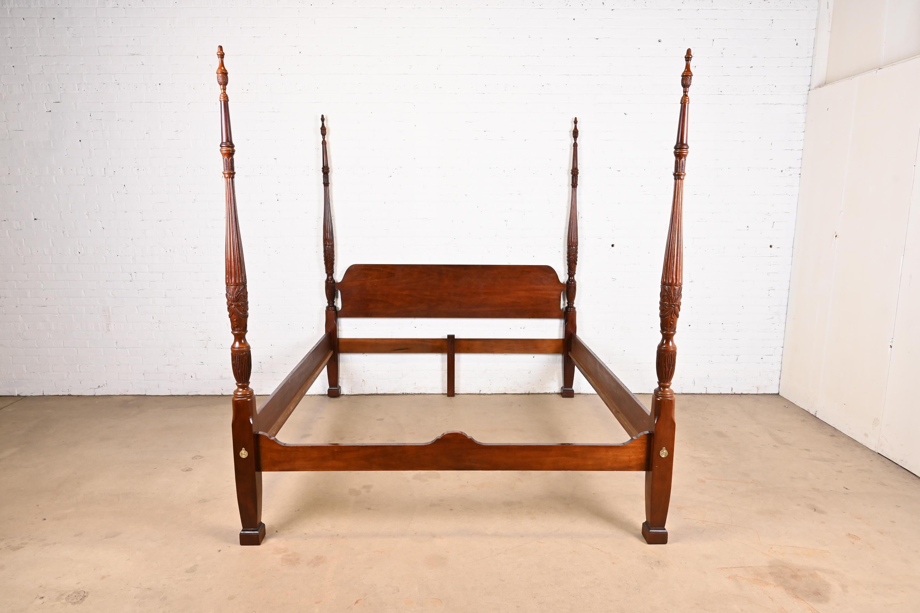 American Baker Furniture Style Georgian Carved Mahogany King Size Poster Bed
